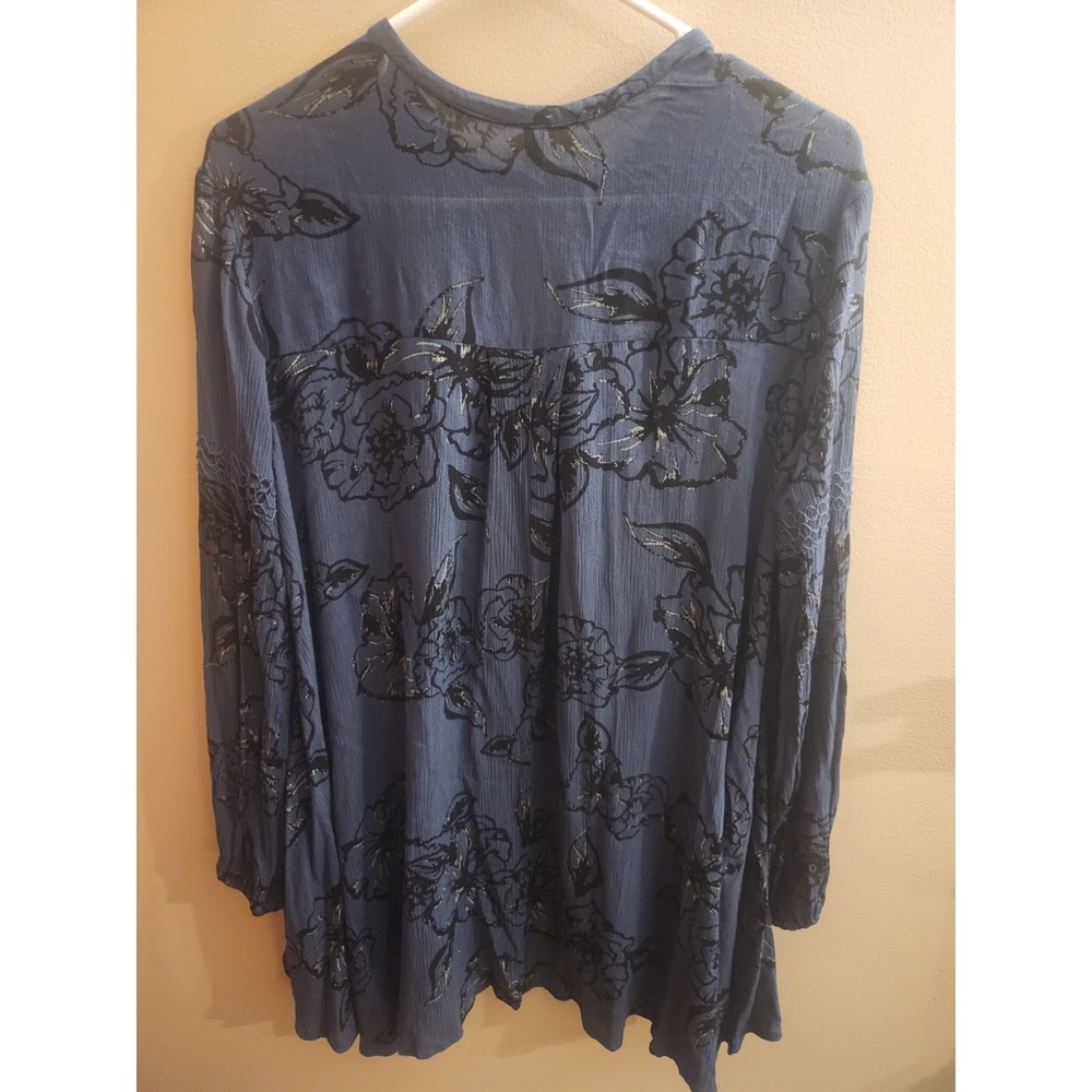 Free People Tunic Long Sleeve Swing Floral Hi Low Curved Hem Oversized Shirt XS - Picture 4 of 5